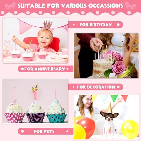 11 Pieces 2 Birthday Candle Girl Pink Number Birthday Cake Topper 2 Years Old Birthday Candle with White Dot Birthday Long Candles for Cake Topper Birthday Baking Decor Supplies, 2 Styles() in Kuwait