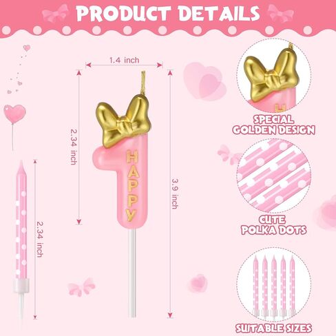 11 Pieces 2 Birthday Candle Girl Pink Number Birthday Cake Topper 2 Years Old Birthday Candle with White Dot Birthday Long Candles for Cake Topper Birthday Baking Decor Supplies, 2 Styles() in Kuwait