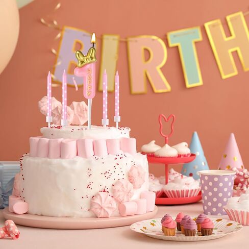 11 Pieces 2 Birthday Candle Girl Pink Number Birthday Cake Topper 2 Years Old Birthday Candle with White Dot Birthday Long Candles for Cake Topper Birthday Baking Decor Supplies, 2 Styles() in Kuwait