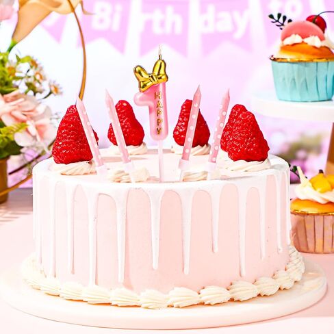 11 Pieces 2 Birthday Candle Girl Pink Number Birthday Cake Topper 2 Years Old Birthday Candle with White Dot Birthday Long Candles for Cake Topper Birthday Baking Decor Supplies, 2 Styles() in Kuwait