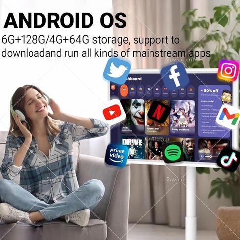 شاشة ذكية مع شاشة تعمل باللمس ، شاشة Android TV المحمولة ، شاشة VHD IPS كبيرة ، 6000mahbattery المدمجة ، النسخ المتطابق اللاسلكي ، موقف متحرك قابل للتعديل ، للمنزل/المكتب 21.5-4/128g in Saudi Arabia