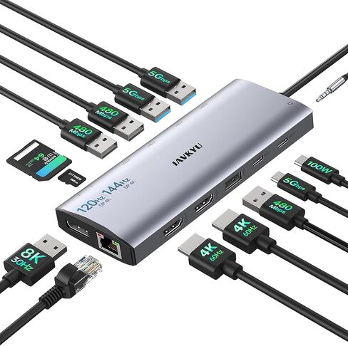 محطة إرساء Triple Monitor ، 14-in-1 USB C HUB مع DP 8K@30Hz/4K@144Hz ، Dual HDMI 4K@60Hz ، 100W PD ، 7 منافذ USB ، قارئ بطاقة SD/TF ، Gigabit Ethernet لـ MacBook & Windows Laptop المحمول in Saudi Arabia
