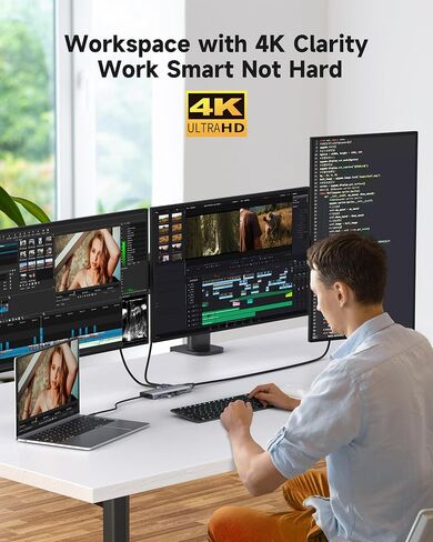 محطة إرساء Triple Monitor ، 14-in-1 USB C HUB مع DP 8K@30Hz/4K@144Hz ، Dual HDMI 4K@60Hz ، 100W PD ، 7 منافذ USB ، قارئ بطاقة SD/TF ، Gigabit Ethernet لـ MacBook & Windows Laptop المحمول in Saudi Arabia