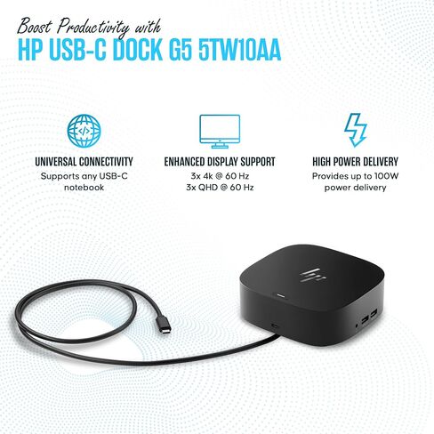 5TW10AA HP Docking Station for Laptop Dual Monitor and Charging - USB-C G5 Dock with 120W + HDMI Cable + DisplayPort Cable (Renewed) in Saudi Arabia