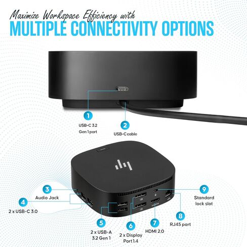 5TW10AA HP Docking Station for Laptop Dual Monitor and Charging - USB-C G5 Dock with 120W + HDMI Cable + DisplayPort Cable (Renewed) in Saudi Arabia