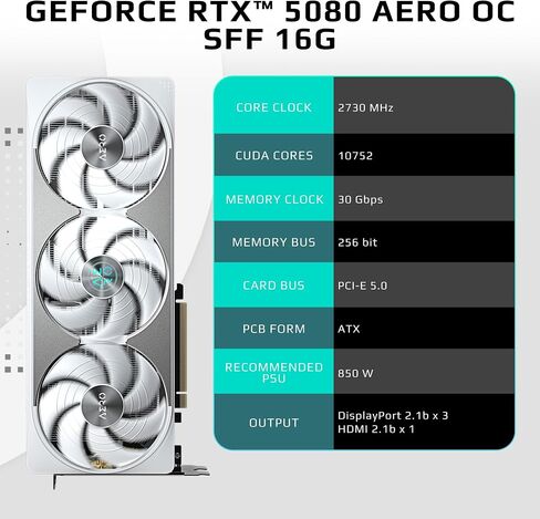 GIGABYTE AORUS GEFORCE RTX 5080 Master ICE 16G CARTER ، نظام تبريد Windforce ، بطاقة فيديو سعة 16 جيجابايت 256 بت ، GV-N5080AORUSM ICE-16GD فيديو in Saudi Arabia