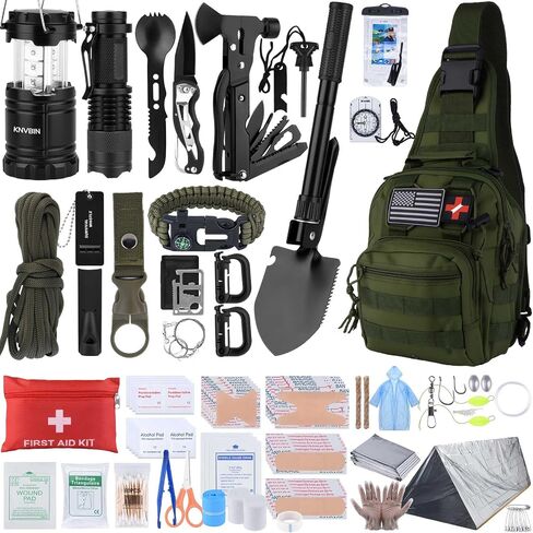 مجموعة الإسعافات الأولية للبقاء مع حقيبة Molle Crossbody وخيمة الطوارئ ، وأدوات البقاء على قيد الحياة 250 ٪ in Kuwait