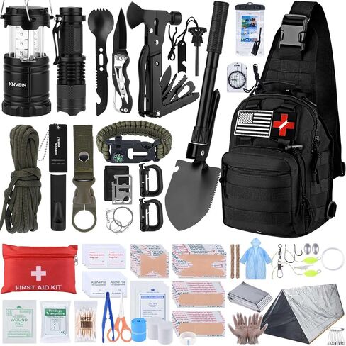 مجموعة الإسعافات الأولية للبقاء مع حقيبة Molle Crossbody وخيمة الطوارئ ، وأدوات البقاء على قيد الحياة 250 ٪ in Kuwait