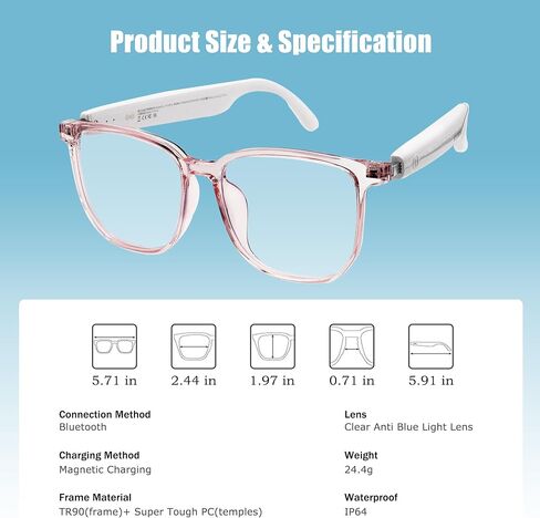Blue Light Smart Glasses with Speaker, Audio & Mic, Open-Ear Clear Sound in Saudi Arabia