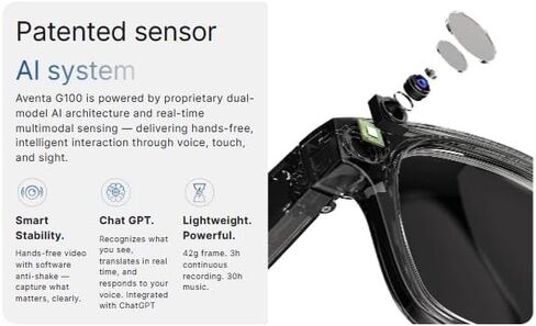 نظارات G100 الذكية مع الكاميرا والدردشة GPT-1080 بكسل ، صور 20 ميجابكسل ، التحكم الصوتي ، ترجمة في الوقت الفعلي ، صوت بلوتوث ، تخزين 32 جيجابايت ، عدسات قابلة للتبديل ، الوزن الخفيف للسفر ، المدونة in Kuwait