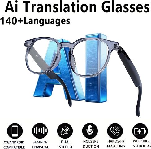 AI Smart Wireless Bluetooth Translation Glasses for Men/Women with Speakers/Bluetooth/Color Change Lens&140+ Languages Translation Sports/Travel/Drive/BusniessSports/Business/Travel in Saudi Arabia