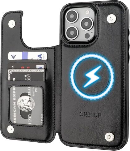 ONETOP Compatible with Magsafe for iPhone 16 Pro Max Wallet Case with Card Holder, PU Leather Kickstand RFID Blocking Case, Double Magnetic Clasp and Durable Shockproof Cover 6.9 Inch (Black) in Kuwait