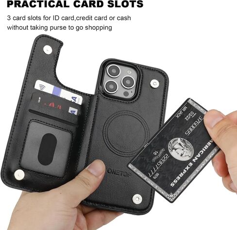 ONETOP Compatible with Magsafe for iPhone 16 Pro Max Wallet Case with Card Holder, PU Leather Kickstand RFID Blocking Case, Double Magnetic Clasp and Durable Shockproof Cover 6.9 Inch (Black) in Kuwait