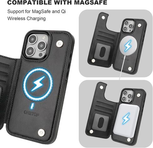 ONETOP Compatible with Magsafe for iPhone 16 Pro Max Wallet Case with Card Holder, PU Leather Kickstand RFID Blocking Case, Double Magnetic Clasp and Durable Shockproof Cover 6.9 Inch (Black) in Kuwait