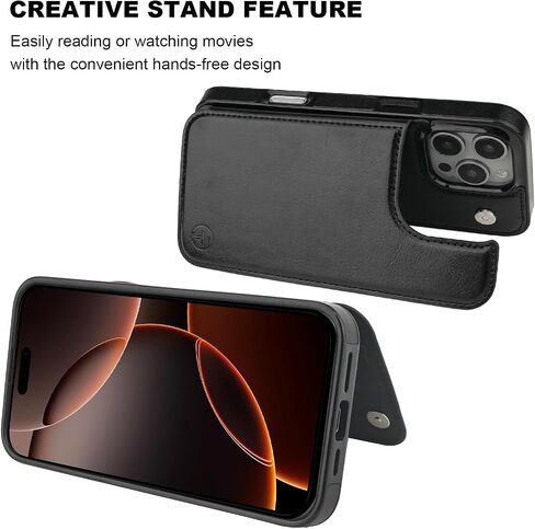 ONETOP Compatible with Magsafe for iPhone 16 Pro Max Wallet Case with Card Holder, PU Leather Kickstand RFID Blocking Case, Double Magnetic Clasp and Durable Shockproof Cover 6.9 Inch (Black) in Kuwait