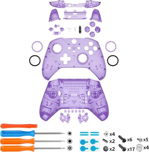 eXtremeRate Clear Purple Full Set Shell Buttons + 6 in 1 Steel D-Pads Paddles for Xbox Elite Series 2 Controller in Saudi Arabia