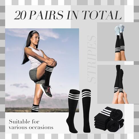 Xtinmee 20 Pairs Pink Knee High Socks Striped Colored Tube Socks Women's Knee Athletic Socks Outdoor Sport Socks in Saudi Arabia