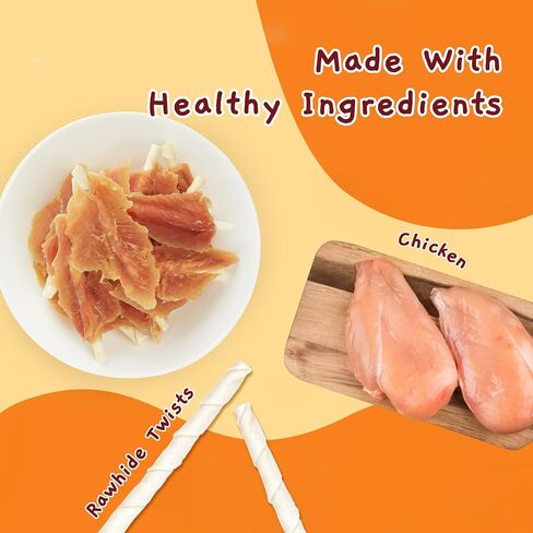 حلوى الغابة التي تنادي الكلاب، أعواد مضغ من الجلد الخام ملفوفة بالدجاج، طعام مضغ طويل الأمد مع الجلوكوزامين والكوندرويتين لصحة الورك والمفاصل in Kuwait