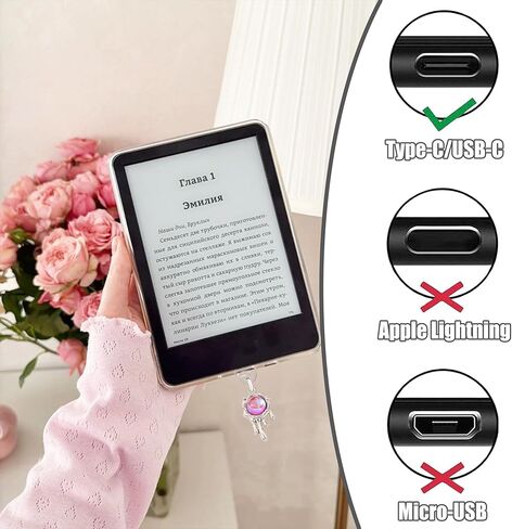 سحر 7pcs لـ Kindle ، سحر قابس الغبار اللامع ، متوافق مع Kindle مع ميناء الشحن من النوع C ، هدية Coquette لقارئ الكتب القارئ للرجال المعلمين للطلاب ، والملحقات لـ Kindle in Kuwait