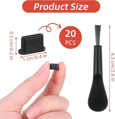 20 PCS USB C Dust Plug, Black Silicone Type C Anti Dust Plugs with Cleaning Brush Cover Type C Port Protector Cap Charging Port Dust Plug Cover for Most Type C Mobile Phone Tablet Accessories in Saudi Arabia