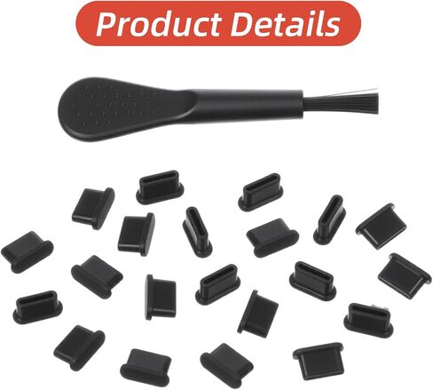 20 PCS USB C Dust Plug, Black Silicone Type C Anti Dust Plugs with Cleaning Brush Cover Type C Port Protector Cap Charging Port Dust Plug Cover for Most Type C Mobile Phone Tablet Accessories in Saudi Arabia