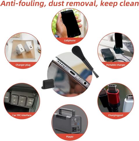 20 PCS USB C Dust Plug, Black Silicone Type C Anti Dust Plugs with Cleaning Brush Cover Type C Port Protector Cap Charging Port Dust Plug Cover for Most Type C Mobile Phone Tablet Accessories in Saudi Arabia