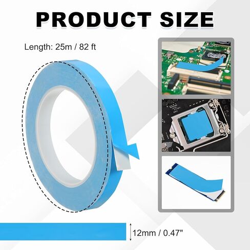 PATIKIL Thermal Adhesive Tape, 25m x 12mm x 0.2mm Double Side Adhesive Thermal Conductive Tape for Heatsink LED GPU Modules Computer CPU IC Chip, Blue in Saudi Arabia