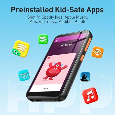 Agptek 80GB MP3 Player for Kids مع Bluetooth و WiFi ، T07S 4 '' مشغل الموسيقى مع أدوات التحكم في الوالدين ، Spotify Kids ، حتى 512 جيجابايت ، أسود in Saudi Arabia