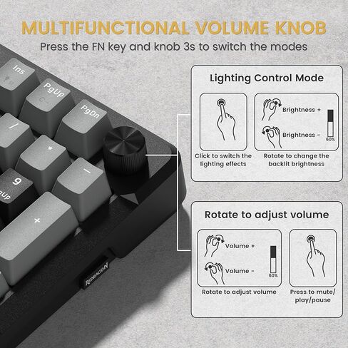 Redragon K742 لوحة مفاتيح ألعاب ميكانيكية لاسلكية مع مقبض ، بلوتوث 5.0/2.4 جيجا هرتز/USB C لوحة مفاتيح دسم سلكية مع لوحة رقم للكمبيوتر كمبيوتر ، وظهر RGB الساخن ، مفتاح خطي مخصص ، أسود in Kuwait