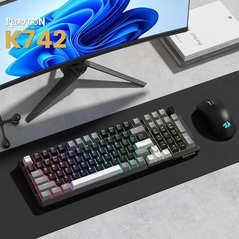 Redragon K742 لوحة مفاتيح ألعاب ميكانيكية لاسلكية مع مقبض ، بلوتوث 5.0/2.4 جيجا هرتز/USB C لوحة مفاتيح دسم سلكية مع لوحة رقم للكمبيوتر كمبيوتر ، وظهر RGB الساخن ، مفتاح خطي مخصص ، أسود in Kuwait