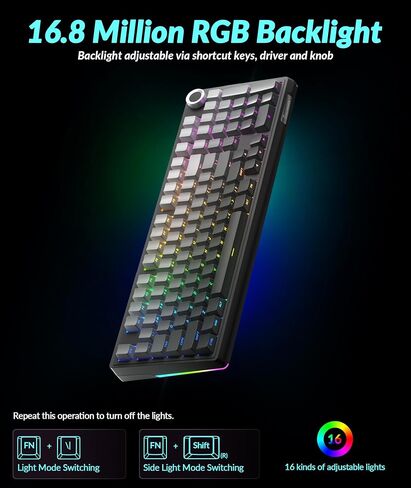 KI99 Pro 96 ٪ لوحة مفاتيح ميكانيكية لاسلكية ، لوحة مفاتيح ألعاب RGB ، مفاتيح محفوظة قبل المُغطى بالقبول الساخنة ، لوحات مفاتيح دسم للحشية للاعبين/الكمبيوتر المحمول (أسود) in Kuwait
