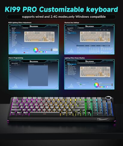 KI99 Pro 96 ٪ لوحة مفاتيح ميكانيكية لاسلكية ، لوحة مفاتيح ألعاب RGB ، مفاتيح محفوظة قبل المُغطى بالقبول الساخنة ، لوحات مفاتيح دسم للحشية للاعبين/الكمبيوتر المحمول (أسود) in Kuwait