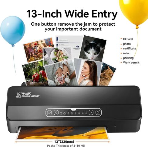 A3 6-Roller Commercial Laminator Machine, LOTHANEK 3-10 Mil 13 inch Heavy Duty Thermal Laminating Machine, 60-Second Warm-up, 40 Inches/Minute, Touch Screen for Home, School Office (Black) in Kuwait