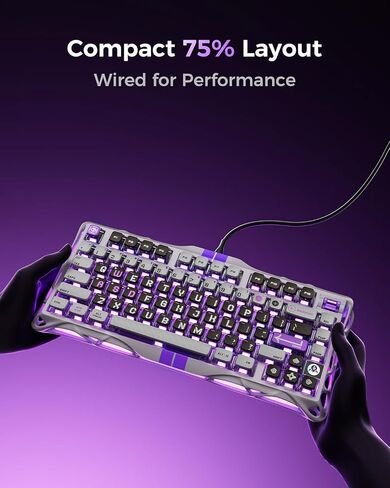 GravaStar Mercury V75 HE Keyboard, 75% Hall‑Effect Magnetic Switch Gaming Keyboard, 8000 Hz Polling, 0.005RT, Wired USB-C, RGB Backlit, Adjustable Actuation, Semi‑Aluminum Chassis-Stealth Black in Saudi Arabia