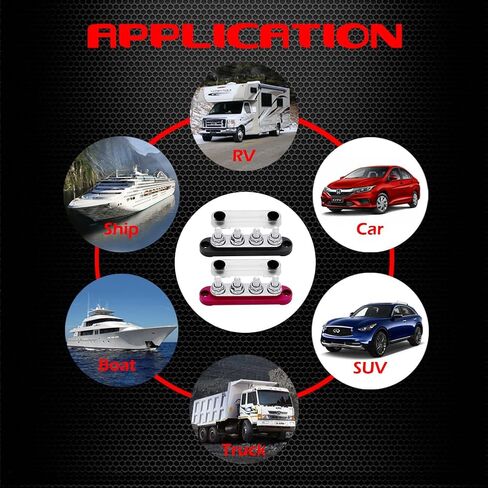 2 × #10 (M5) كتلة توزيع الطاقة مع مسامير 5 x #8 (M4) ، Ampper 4.2 "BUS BAR 12V توزيع الطاقة بطارية كتلة bustbar لسيارة الصوت الشمسية (أسود) in Saudi Arabia