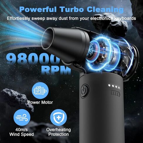 Air Air Duster-130،000 دورة في الدقيقة Super Power Air Duster 4-Gear قابلة للتعديل من منفاخ الهواء اللاسلكي القابلة لإعادة الشحن للكمبيوتر ولوحة المفاتيح والمنزل والخارجية والسيارة in Saudi Arabia