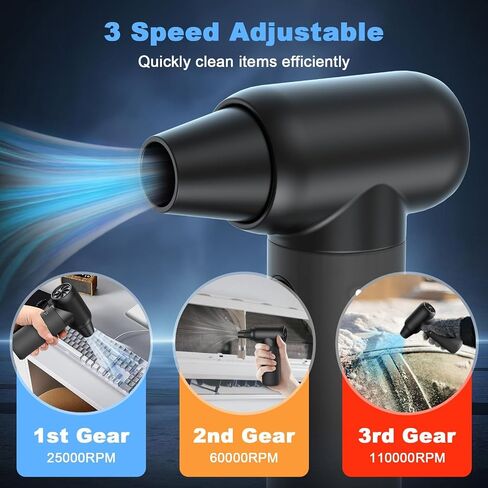 Air Air Duster-130،000 دورة في الدقيقة Super Power Air Duster 4-Gear قابلة للتعديل من منفاخ الهواء اللاسلكي القابلة لإعادة الشحن للكمبيوتر ولوحة المفاتيح والمنزل والخارجية والسيارة in Saudi Arabia