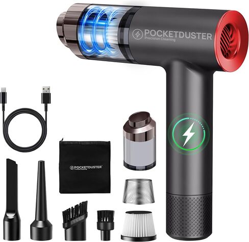 2-in-1 Compressed Air Duster and Mini Vacuum Cleaner with 150000 High RPM - Powerful Brushless Motor for Desktop, Keyboards, Laptop, Dryer and Electronics in Saudi Arabia