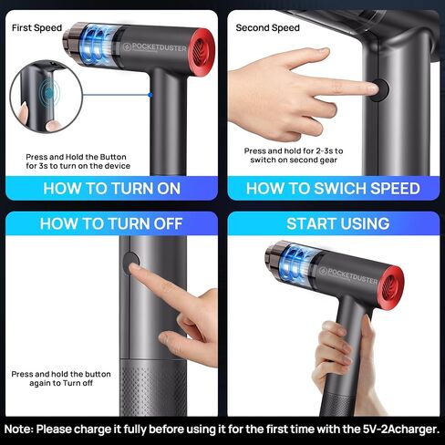 2-in-1 Compressed Air Duster and Mini Vacuum Cleaner with 150000 High RPM - Powerful Brushless Motor for Desktop, Keyboards, Laptop, Dryer and Electronics in Saudi Arabia