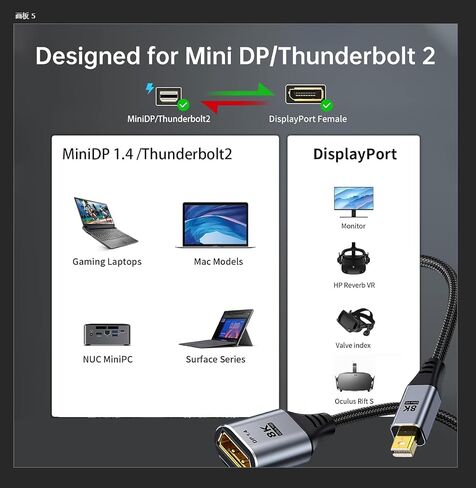 8K Mini DisplayPort to DisplayPort 1.4 Adapter - Male to Female, 32.4Gbps 8K@60Hz Bi-Directional Mini DP to DP Converter for Gaming Laptop, MacBook, iMac, Monitor, VR(2 Pack) in Saudi Arabia
