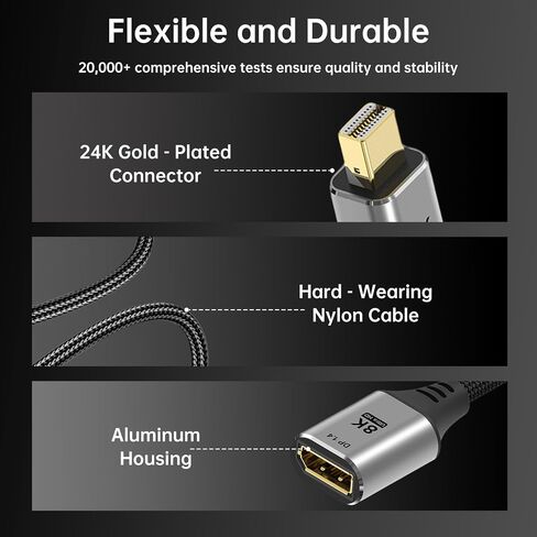 8K Mini DisplayPort to DisplayPort 1.4 Adapter - Male to Female, 32.4Gbps 8K@60Hz Bi-Directional Mini DP to DP Converter for Gaming Laptop, MacBook, iMac, Monitor, VR(2 Pack) in Saudi Arabia
