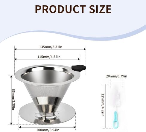 Stainless Steel Pour Over Coffee Dripper, Reusable Fine Mesh Filter for 1-2 Cups, Paperless Coffee Maker for Home, Travel, Camping in Saudi Arabia