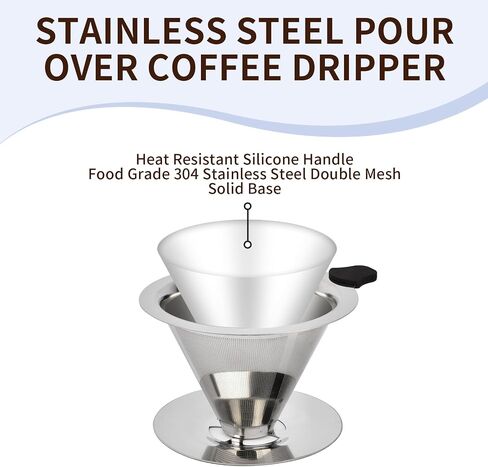 Stainless Steel Pour Over Coffee Dripper, Reusable Fine Mesh Filter for 1-2 Cups, Paperless Coffee Maker for Home, Travel, Camping in Saudi Arabia