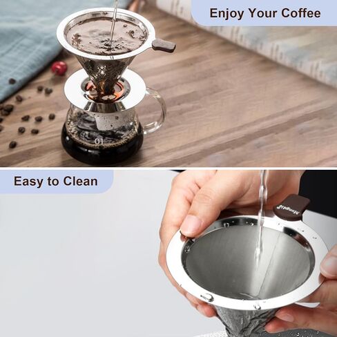 Stainless Steel Pour Over Coffee Dripper, Reusable Fine Mesh Filter for 1-2 Cups, Paperless Coffee Maker for Home, Travel, Camping in Saudi Arabia