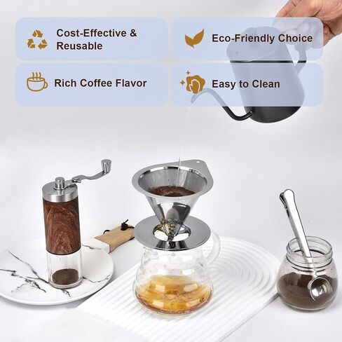 Stainless Steel Pour Over Coffee Dripper, Reusable Fine Mesh Filter for 1-2 Cups, Paperless Coffee Maker for Home, Travel, Camping in Saudi Arabia