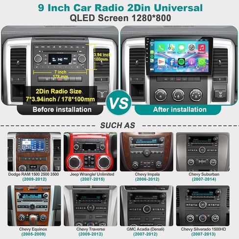 Android 13 Car Stereo Double Din Radio مع Carplay Wireless Android Auto | وحدة رأس شاشة اللمس 9 بوصة Qled مع GPS WiFi BT 32EQ DSP | MirrorLink | التحكم في عجلة القيادة | FM AM | 4G+64G ، 8 Core in Kuwait