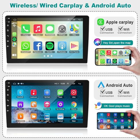 Android 13 Car Stereo Double Din Radio مع Carplay Wireless Android Auto | وحدة رأس شاشة اللمس 9 بوصة Qled مع GPS WiFi BT 32EQ DSP | MirrorLink | التحكم في عجلة القيادة | FM AM | 4G+64G ، 8 Core in Kuwait