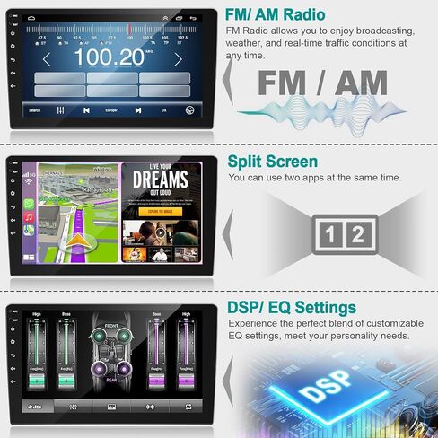 Android 13 Car Stereo Double Din Radio مع Carplay Wireless Android Auto | وحدة رأس شاشة اللمس 9 بوصة Qled مع GPS WiFi BT 32EQ DSP | MirrorLink | التحكم في عجلة القيادة | FM AM | 4G+64G ، 8 Core in Kuwait