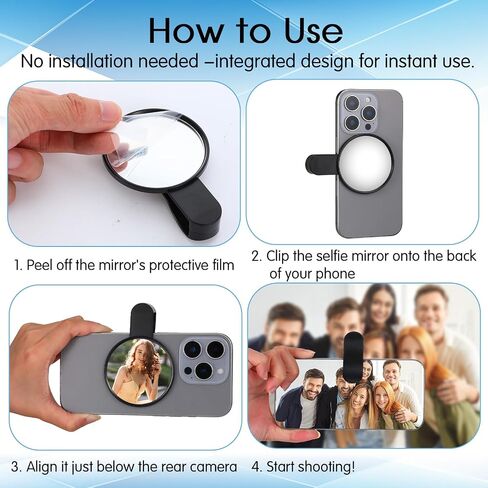 Hecila 2 PCS Selfie Mirror Phone Clip Universal Back Camera Monitor للهواتف الذكية للبث المباشر مرآة مضغوطة لتأطير دقيق للتكوين المحسّن للهاتف الأساسي لمبدع المحتوى in Saudi Arabia
