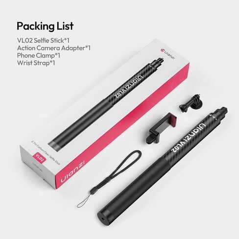 ULANZI VL02 Carbon Fiber Extended Edition Invisible Selfie Stick for Insta360 X5/X4/X3/GO 3S/ONE X2/DJI Osmo 360, 2.7m 8.86ft Extension Pole Waterproof Handle Grip for GoPro, Phone and More in Saudi Arabia